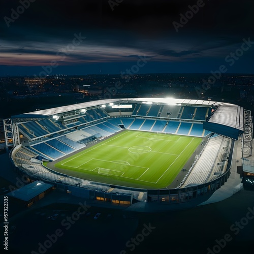 stadium ariel view in the night lights