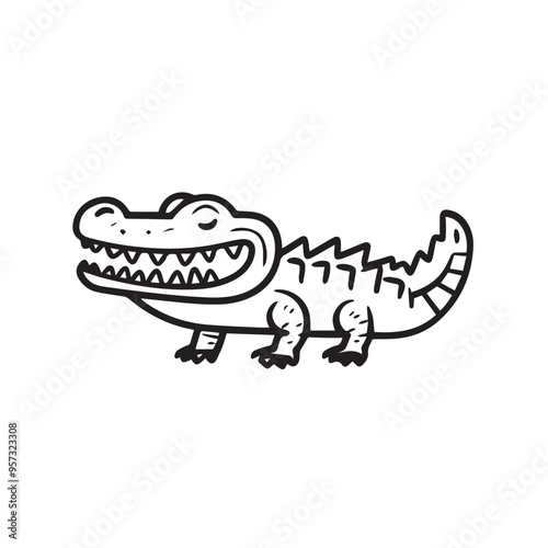 crocodile in cartoon, doodle style . Image for t-shirt, web, mobile apps and ui. Isolated 2d vector illustration in logo, icon, sketch style, Eps 10, black and white. AI Generative