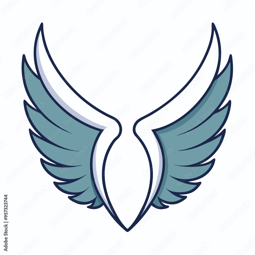 Obraz premium Cartoon Style Angel Wings Vector Design, Simple and Playful Wings Illustration, Ideal for Fantasy Themes, Children's Books, Games, and Design Projects, Isolated Angel Wings Vector on White Background