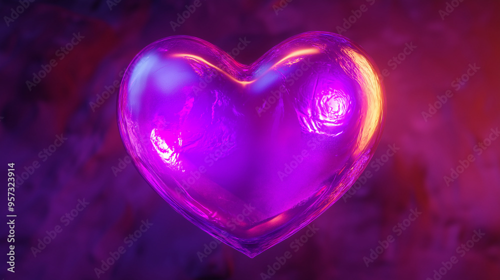 Fototapeta premium A 3D render of a heart with a vibrant purple color. The heart has a smooth texture and is illuminated from the front