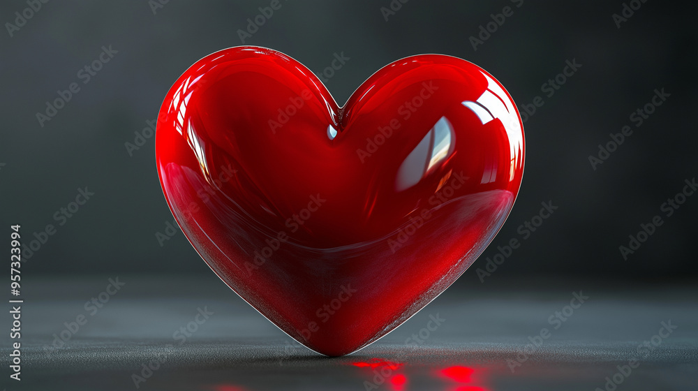A 3D render of a heart with a vibrant red color. The heart has a smooth texture and is illuminated from the front A 3D render of a heart with a vibrant red color. The heart has a smooth texture and is illuminated from the front