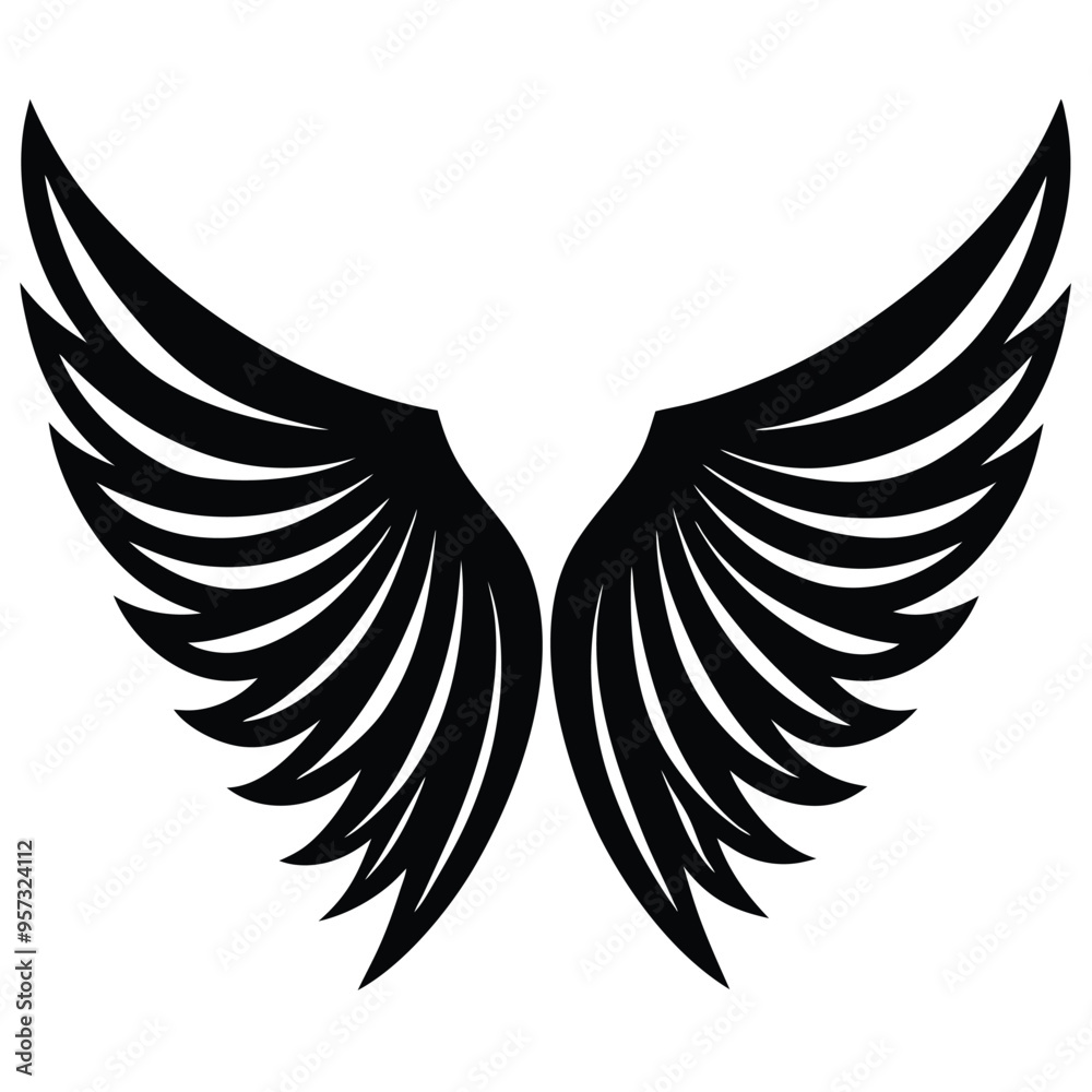 Fototapeta premium Cartoon Style Angel Wings Vector Design, Simple and Playful Wings Illustration, Ideal for Fantasy Themes, Children's Books, Games, and Design Projects, Isolated Angel Wings Vector on White Background