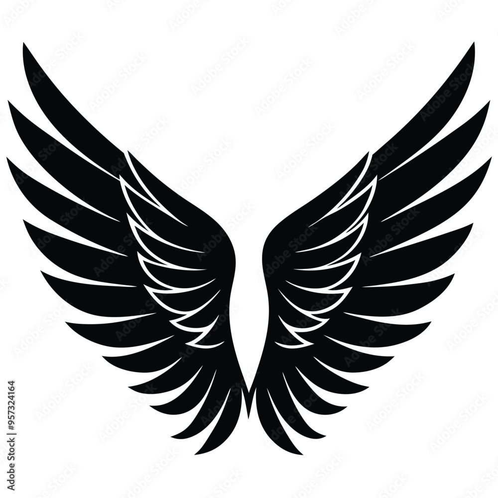 Fototapeta premium Cartoon Style Angel Wings Vector Design, Simple and Playful Wings Illustration, Ideal for Fantasy Themes, Children's Books, Games, and Design Projects, Isolated Angel Wings Vector on White Background