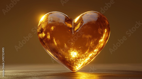A 3D render of a heart with a vibrant Golden color. The heart has a smooth texture and is illuminated from the front