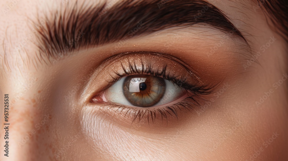 Obraz premium Eye Shape. Female Beauty with Brown Eyebrows and Natural Skin