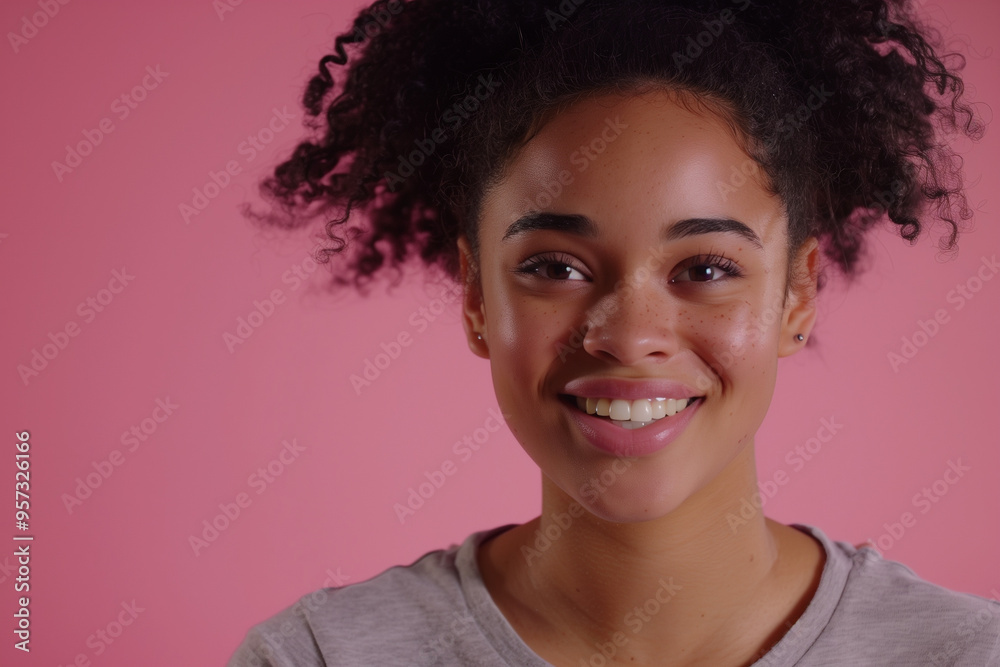 Confident and Happy Afroamerican Gen Z University Student: Radiating Joy and Curiosity in a Pink Scene Confident and Happy Afroamerican Gen Z University Student: Radiating Joy and Curiosity in a Pink Scene