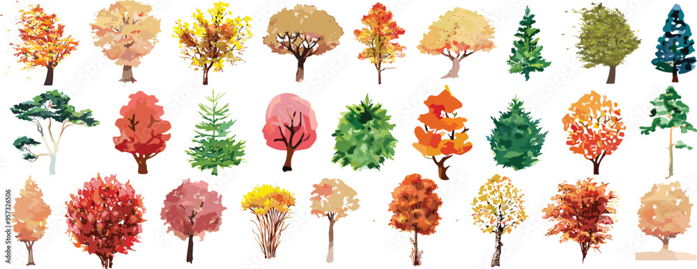 Vetor de tree watercolor illustration, Minimal style tree painting hand ...