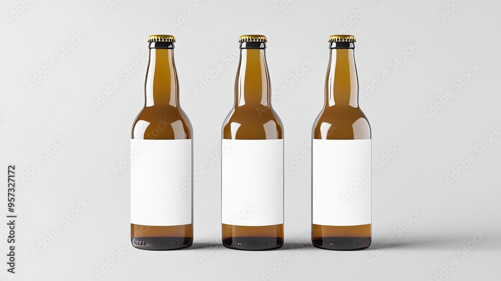 Beer Bottle Mock-Up - Three Bottles with Blank Labels in a Clean and Minimalist Design Beer Bottle Mock-Up - Three Bottles with Blank Labels in a Clean and Minimalist Design