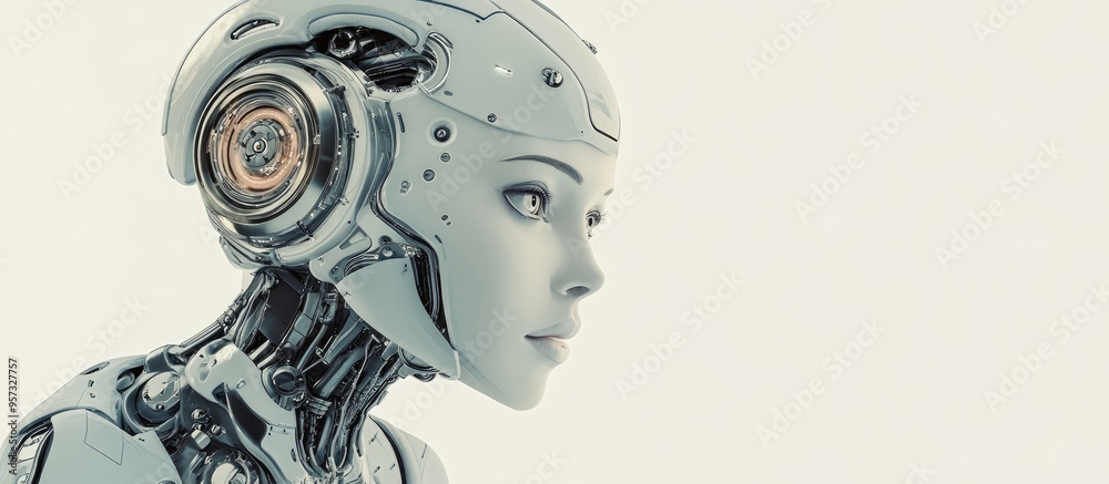 3D illustration of a female robot against a clean white backdrop 3D illustration of a female robot against a clean white backdrop