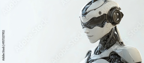 3D illustration of a female robot on a white backdrop