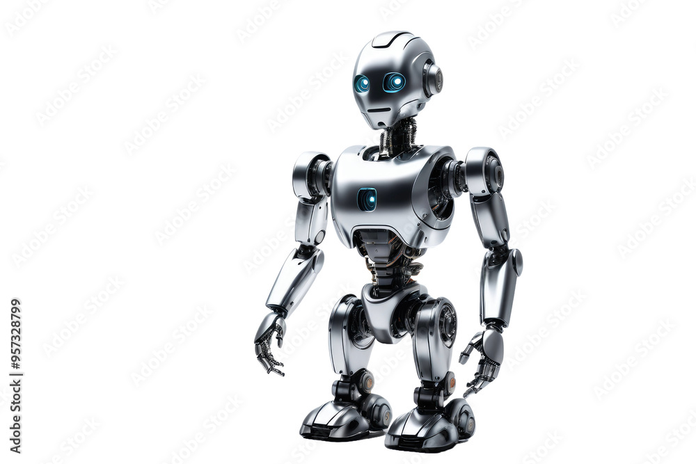AI robot, highly detailed, isolated on a pristine white background, seamless, shadow underlining its metallic structure, focus on clean lines and futuristic design, digital render, ultra clear AI robot, highly detailed, isolated on a pristine white background, seamless, shadow underlining its metallic structure, focus on clean lines and futuristic design, digital render, ultra clear