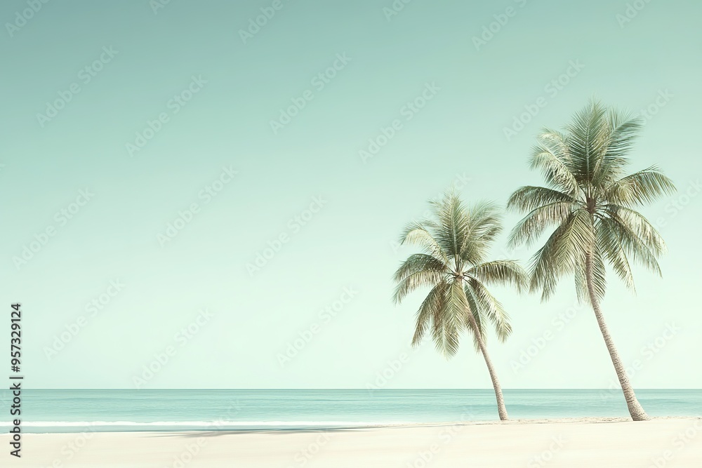 Serenity on tropical beach with palm trees and ocean Serenity on tropical beach with palm trees and ocean