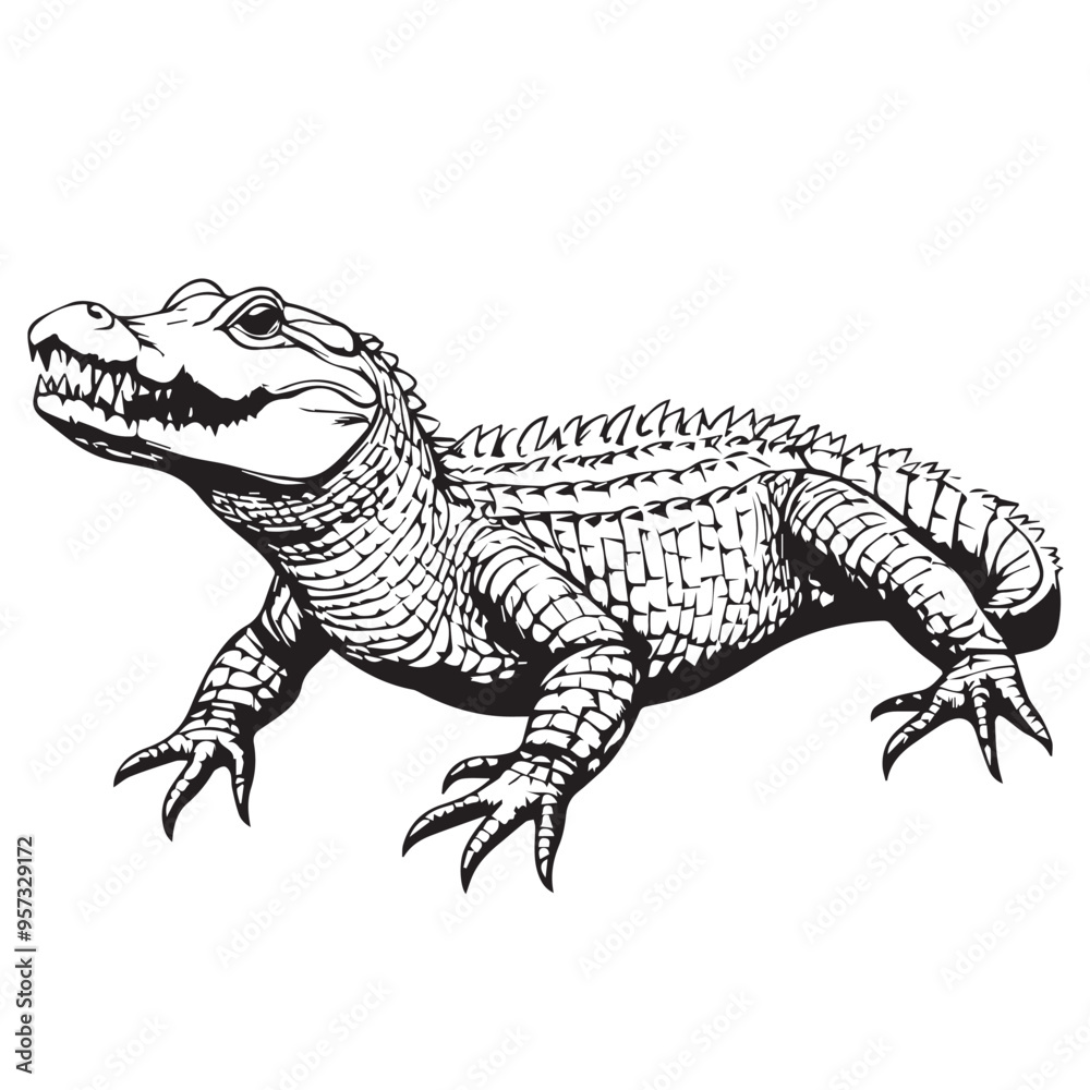 Fototapeta premium crocodile in cartoon, doodle style . Image for t-shirt, web, mobile apps and ui. Isolated 2d vector illustration in logo, icon, sketch style, Eps 10, black and white. AI Generative