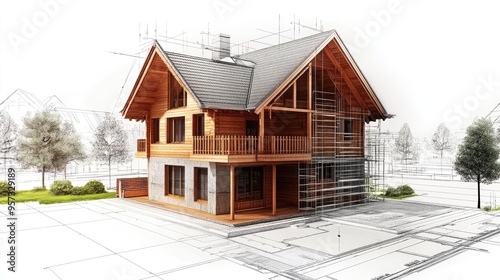 3D illustration of a house design and construction