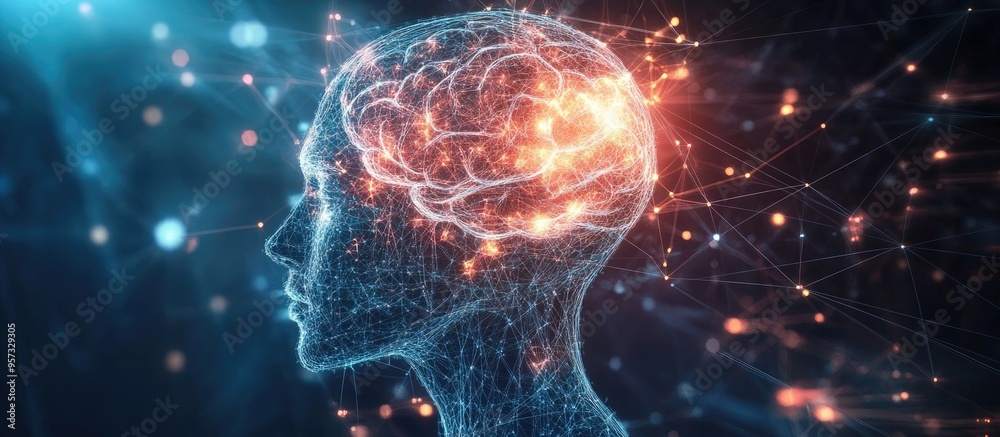 3D illustration of a human head intertwined with technology symbols ideal for projects focused on consciousness intellect and artificial intelligence