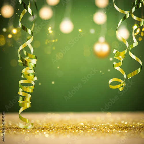 Celebration background confetti stars and party streamers, Christmas, birthday and wedding concept photo