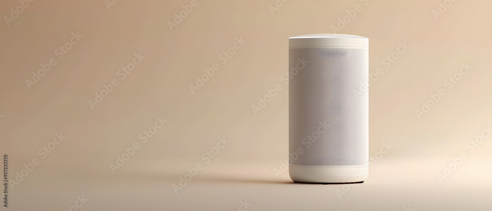 A 3D render of a white wireless speaker with a sleek, modern design, positioned against a neutral backdrop. A 3D render of a white wireless speaker with a sleek, modern design, positioned against a neutral backdrop.