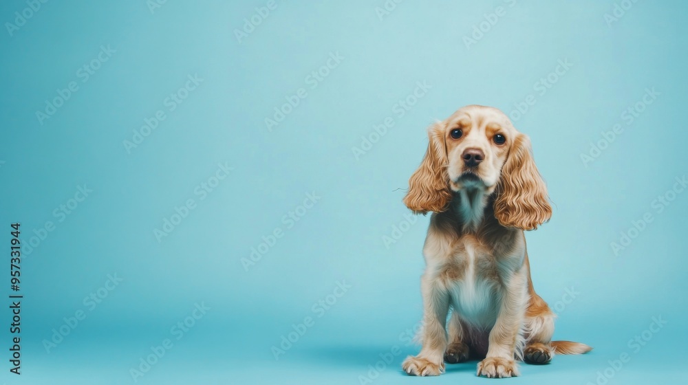 Adorable Cocker Spaniel on Blue Background Adorable Cocker Spaniel on Blue Background