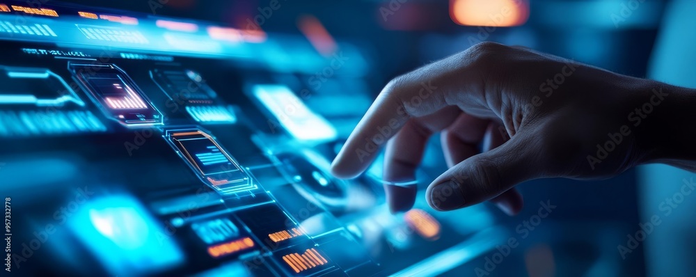 Digital support environment, floating holograms, sleek tech design Digital support environment, floating holograms, sleek tech design
