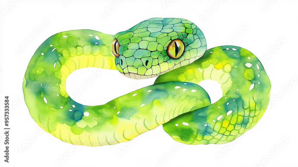 Cute watercolor clipart of a snake on a white background featuring vibrant colors and playful design Cute watercolor clipart of a snake on a white background featuring vibrant colors and playful design