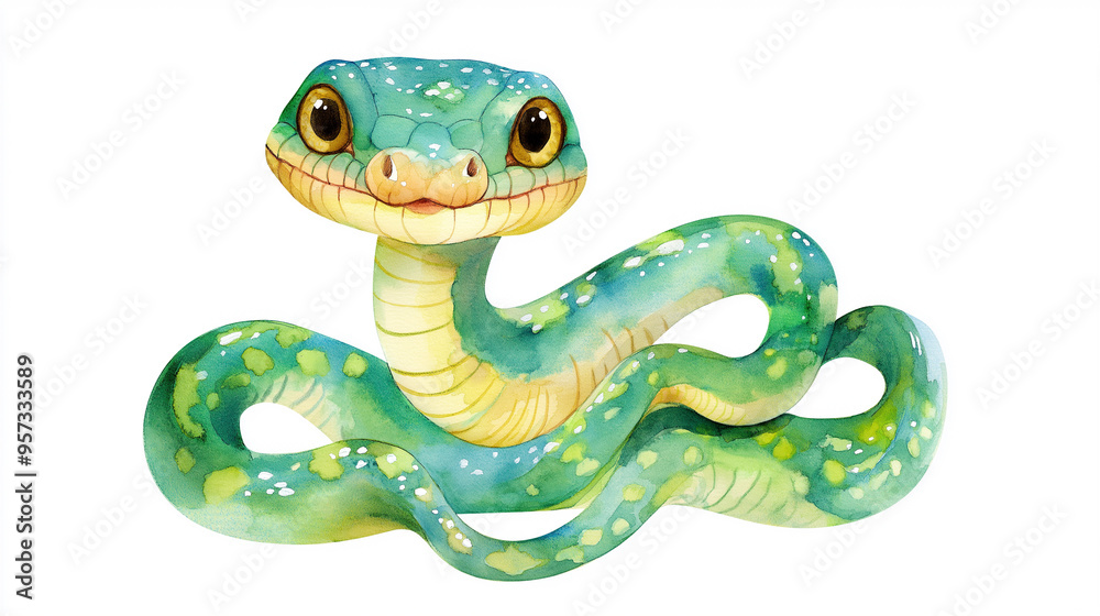 Cute watercolor clipart of a snake on a white background featuring vibrant colors and playful design Cute watercolor clipart of a snake on a white background featuring vibrant colors and playful design