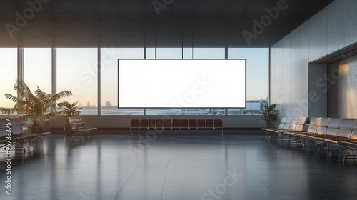 A blank billboard in an airport terminal for travel advertising mockup