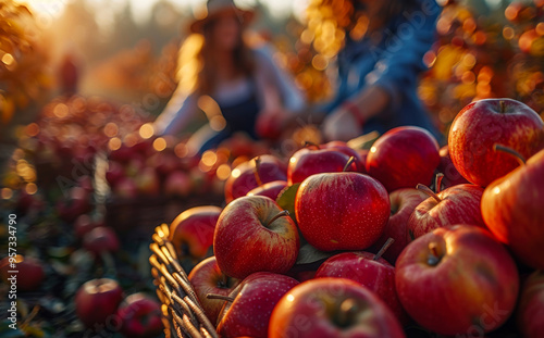 A basket full of red apples. The apples are shiny and ripe