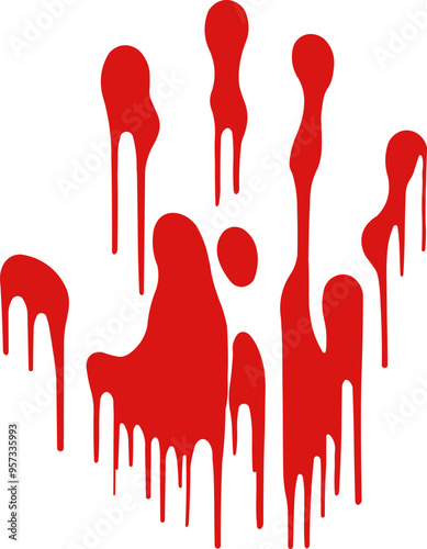 Blood stain on the wall in the shape of a hand. Minimalist bloodstain illustration for Halloween