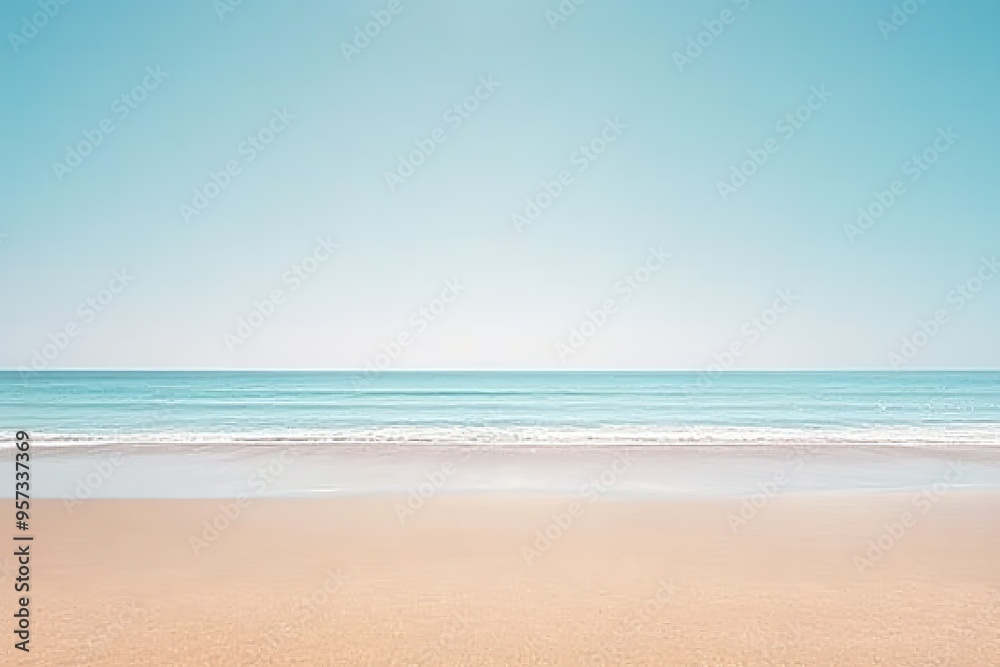 Minimalist beach scene with clear sky, calm ocean and sandy shor Minimalist beach scene with clear sky, calm ocean and sandy shor
