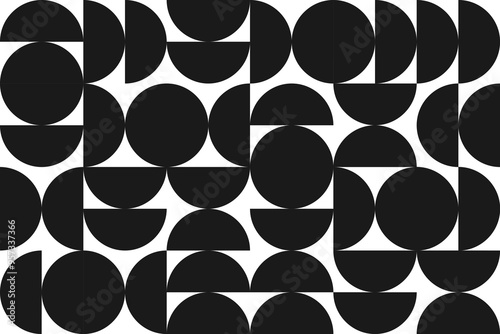 Geometric Mosaic seamless Pattern from Half Circle. Abstract Modern Monochrome Semicircle Background. Simple Round Shapes. Template for cover, wallpaper, packaging, textile print