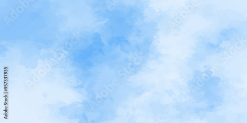 Abstract white and blue color frozen ice surface design background. soft sky blue watercolor sky and clouds, Light blue background with watercolor. gradient light white sky background with clouds. 