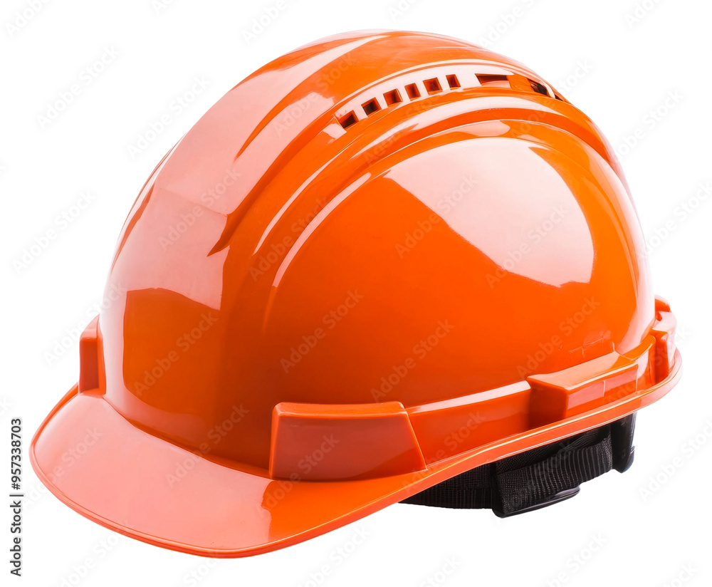 Bright orange hard hat designed for construction safety in summer isolated on transparent background Bright orange hard hat designed for construction safety in summer isolated on transparent background