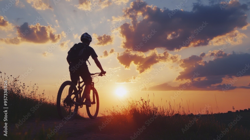 Obraz premium Mountain Biker at Sunset