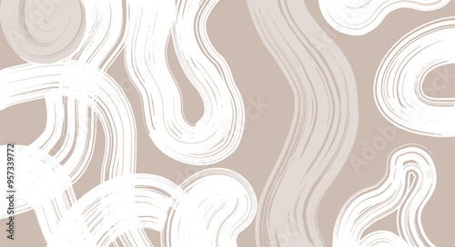 Art abstract art contemporary pastel hand drawn brush stroke. Vector mid century neutral beige wall. Template art modern calligraphy artwork natural pastel neutral tones painting waves for your design