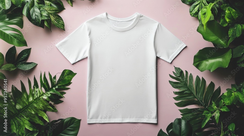 A flat lay of a white T-shirt with space for logo mockup A flat lay of a white T-shirt with space for logo mockup
