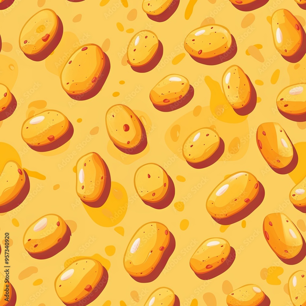 Seamless pattern of whole potatoes on a yellow background Seamless pattern of whole potatoes on a yellow background
