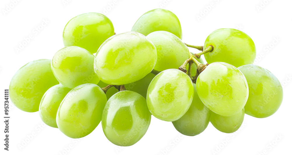 Fresh green grapes clustered together isolated on transparent background Fresh green grapes clustered together isolated on transparent background