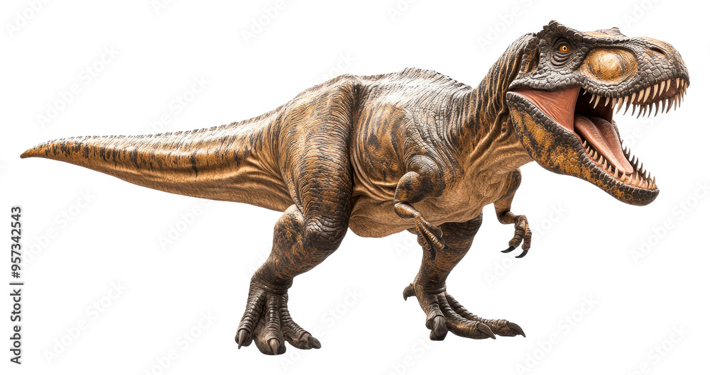 A realistic dinosaur model showcasing a roaring Tyrannosaurus Rex isolated on transparent background A realistic dinosaur model showcasing a roaring Tyrannosaurus Rex isolated on transparent background
