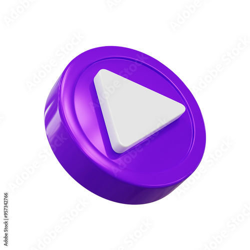 violet play button 3d isolated transparent PNG photo