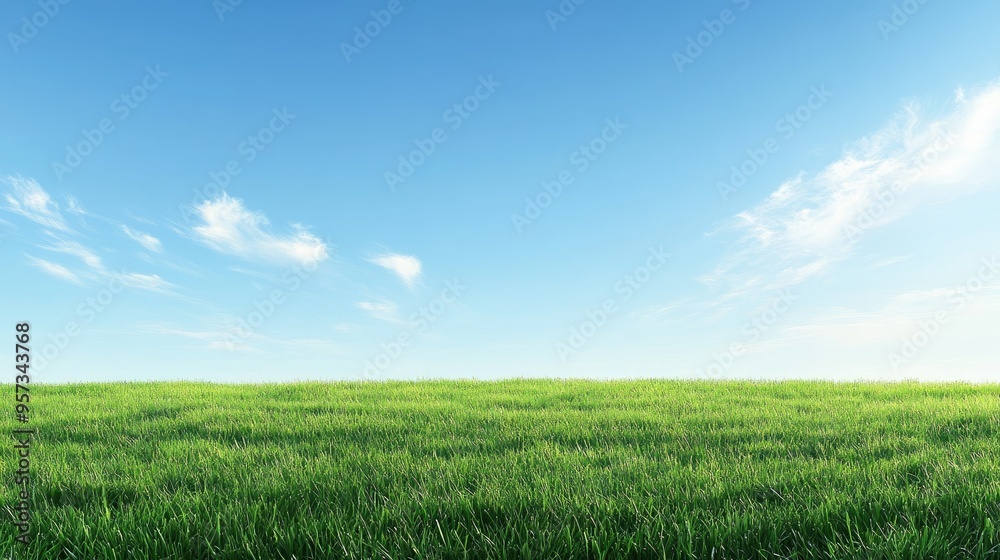 Obraz premium Lush green meadow under clear blue sky 
