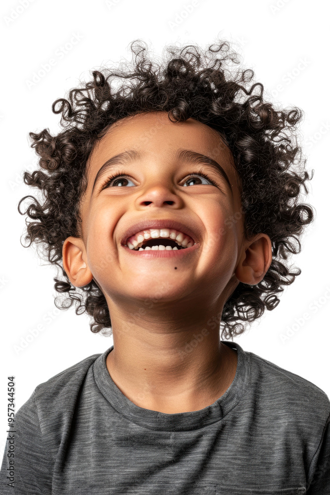 Joyful child with curly hair smiling isolated on transparent background Joyful child with curly hair smiling isolated on transparent background