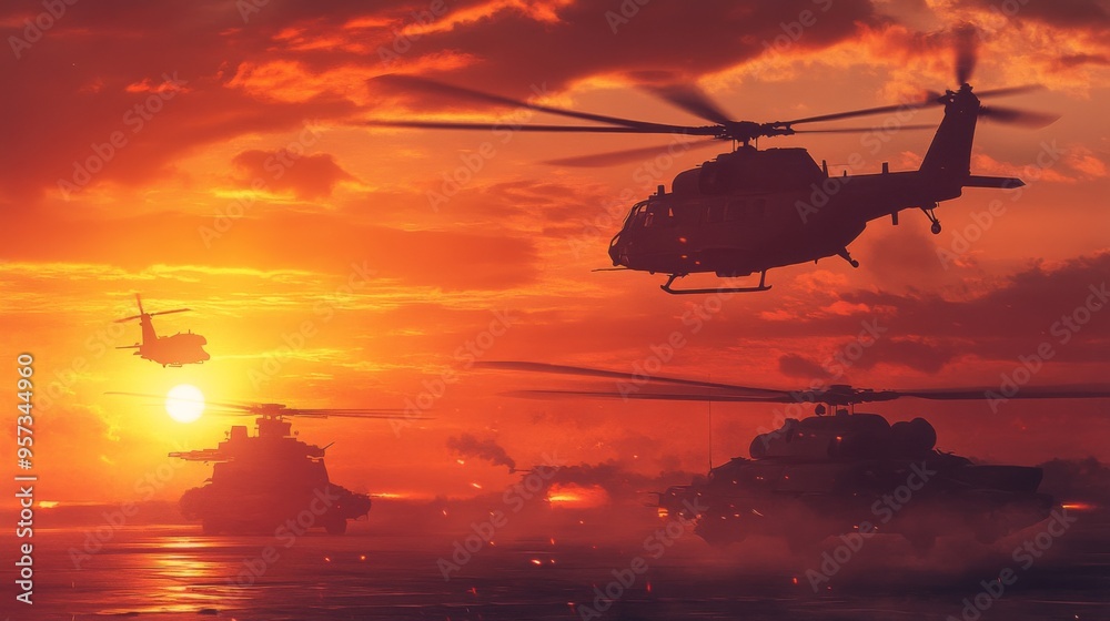 Helicopters at Sunset Helicopters at Sunset