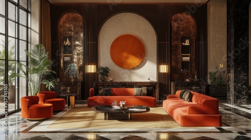 Art Deco-inspired luxury hotel lobby