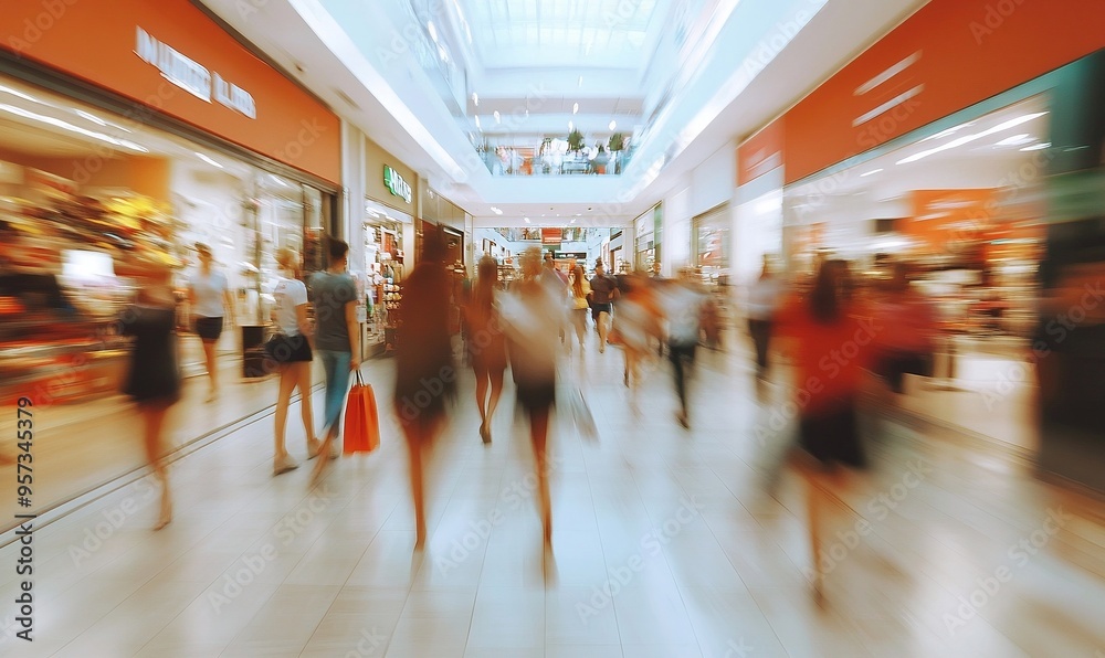 Blurred Motion Of Shoppers In A Busy Modern Mall, Bustle and Hustle Blurred Motion Of Shoppers In A Busy Modern Mall, Bustle and Hustle