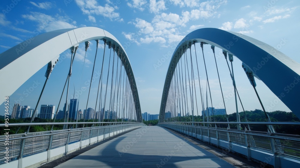 Fototapeta premium Modern Architectural Bridge Against Blue Sky