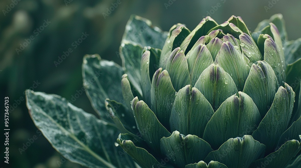 Close-up of a lush green plant with numerous leaves adorning its stem against a verdant backdrop Close-up of a lush green plant with numerous leaves adorning its stem against a verdant backdrop