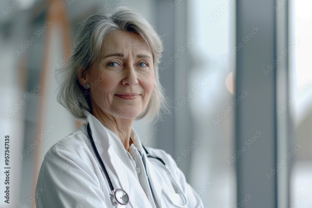 Smiling senior female doctor in modern clinic. Smiling senior female doctor in modern clinic.