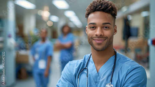 Confident Doctor Standing in Hospital Corridor