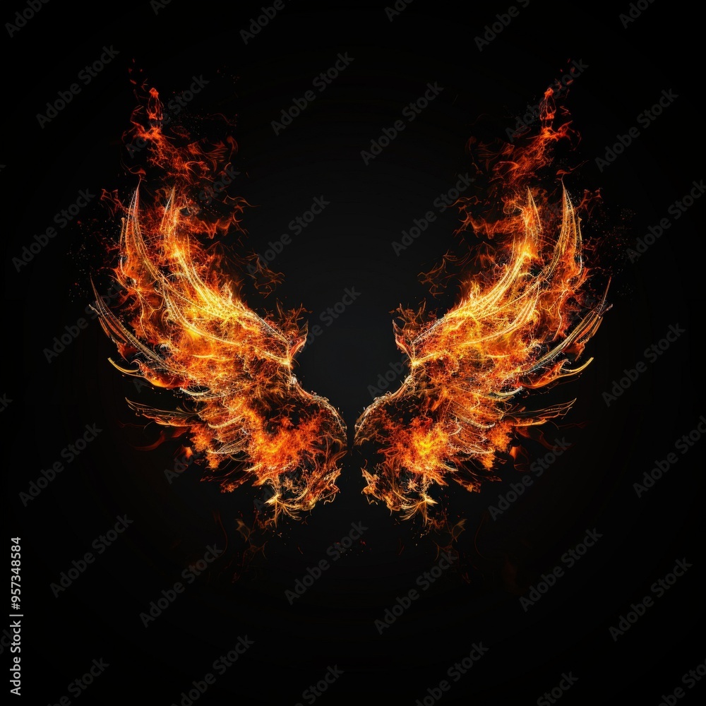 Fire Wings. Abstract Burning Orange Flames on Black Background Fire Wings. Abstract Burning Orange Flames on Black Background