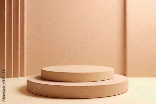 3d display product beige minimal scene with geometric podium platform. cylinder background vector 3d rendering with podium. stand for cosmetic products. Stage showcase on pedestal 3d beige studio 